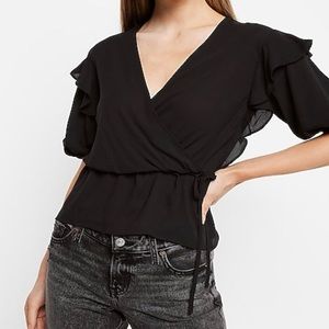 Express Faux Wrap Puff Sleeve Peplum Top